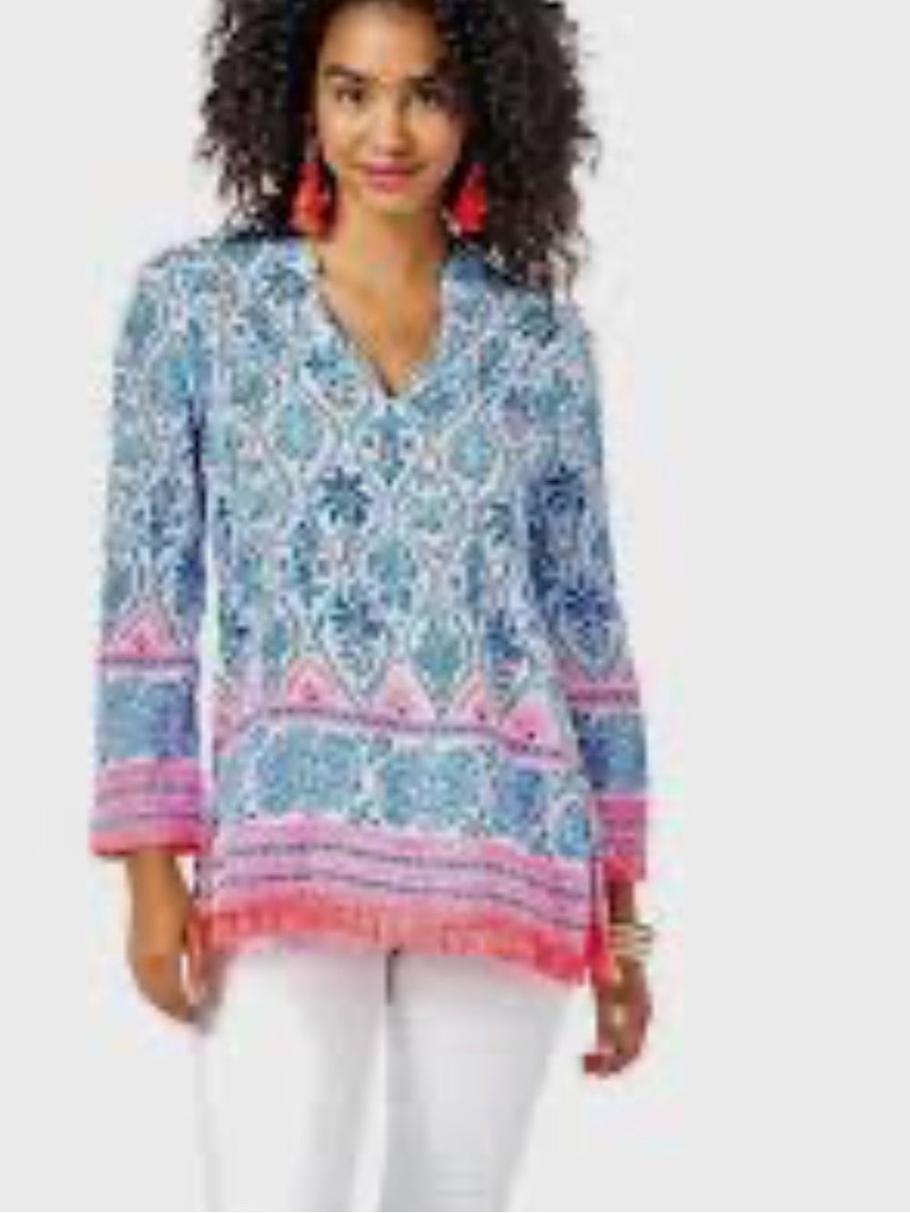 New Lily Pulitzer Isle Of Tile Luna Bay Popover  Tunic Vibrant Pink & Blue L
